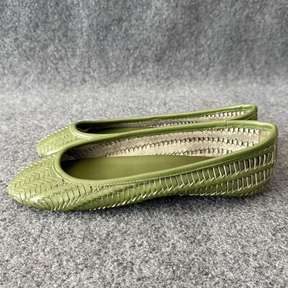 Gee WaWa Olive Green Woven Leather Round Toe Ballet Flats Comfort Shoes 9.5
